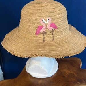 Women’s Collectioneighteen Flamingo Embroidered Tan Straw Sun Hat One Size